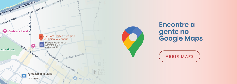 Banner com mapa e botão para abrir localização da PetCare no Google Maps.